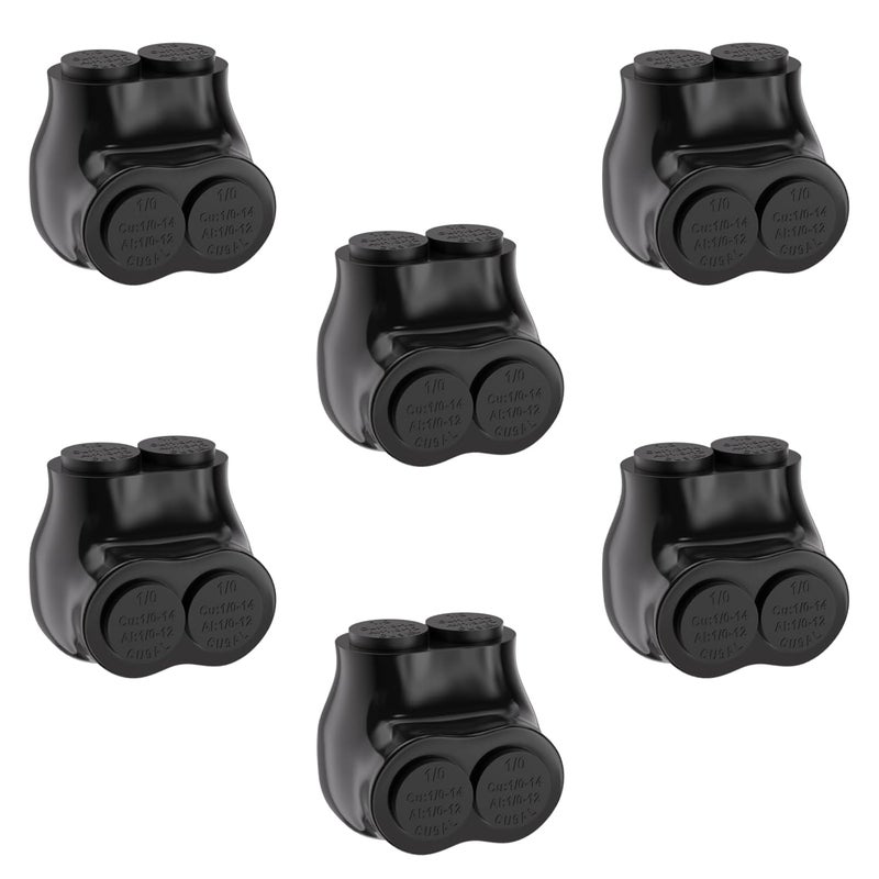 STARELO 6PCS 2 Port Insulated Connector, Single-Sided Splice, Multi Tap Cable Connector for Copper and Aluminum Wires, Slotted Hex, Black Vinyl Coated, Pre-Filled Oxide Inhibitor (1/0-14 AWG) - Image 1
